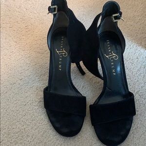 Black suede 3” heeled sandals